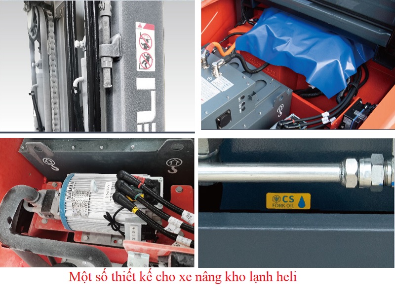 thiết kế trên xe nâng kho lạnh Heli